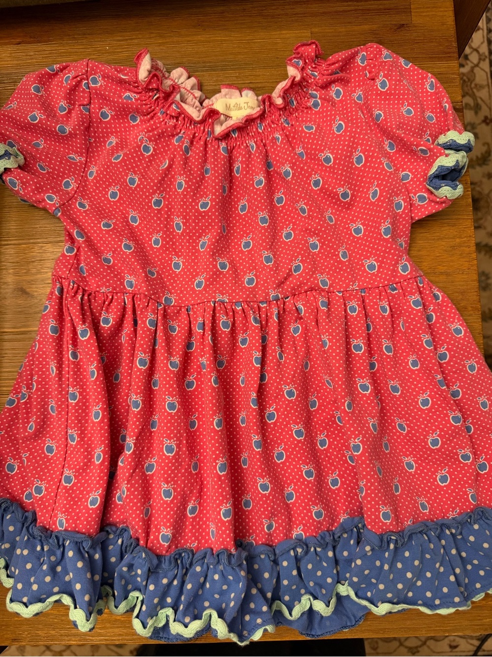 Little Girls' Pink Apple Print Ruffle Blouse